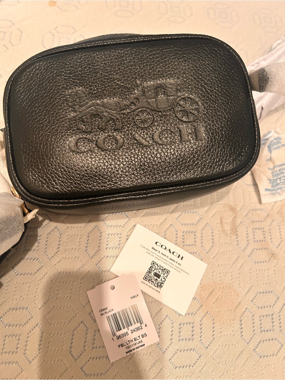 Coach Black Pebbled Leather Mini Crossbody/ fanny with Embossed Carriage Logo